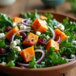 Fresh Sweet Potato Kale Salad with Feta and Cranberries