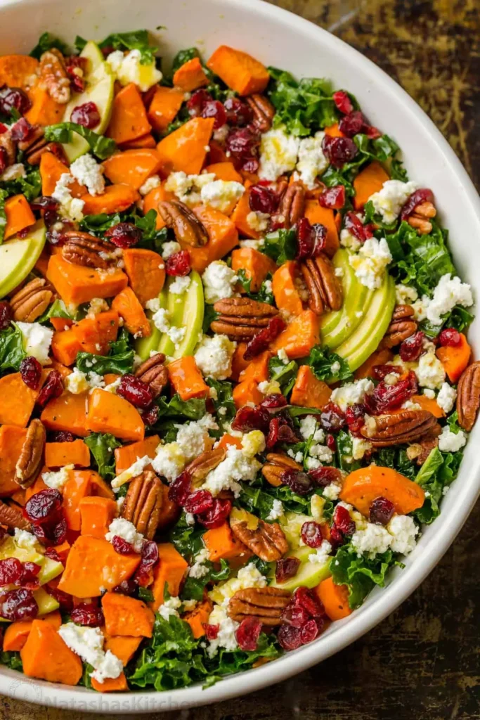 Sweet Potato Salad Recipe - Healthy Roasted Sweet Potato Salad with Kale and Pecans