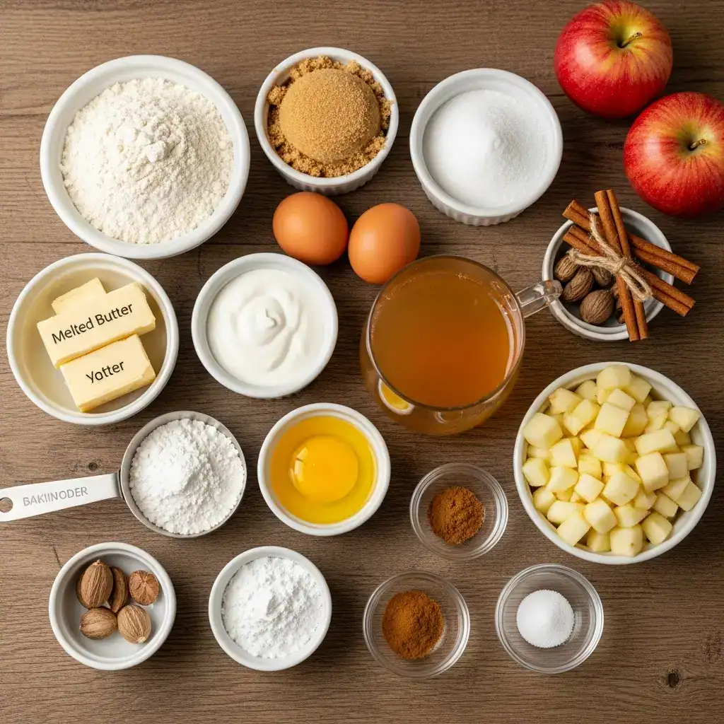 A fresh batch of homemade apple cider muffins served in a rustic basket on a wooden table, ready for a cozy autumn breakfast.