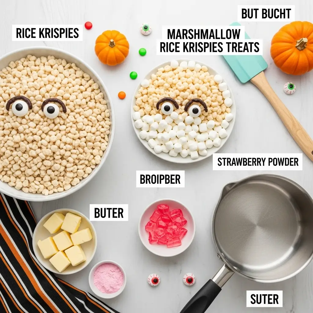 Pink marshmallow Rice Krispies treats shaped like spooky Halloween brains, arranged on a white background.