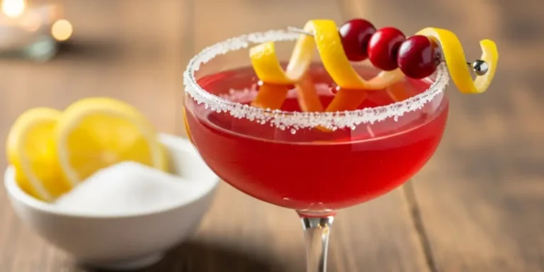 Perfect Cranberry Lemon Drop Cocktail in a sugar-rimmed glass with lemon twist garnish