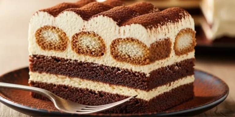 Tiramisu brownies with fudgy chocolate layers and creamy mascarpone topping dusted with cocoa powder