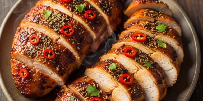 Smoky grilled chipotle chicken recipe sliced with lime and cilantro on a rustic board