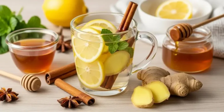 Natural Mounjaro recipe herbal drink made with lemon, ginger, cinnamon, and honey in a glass mug
