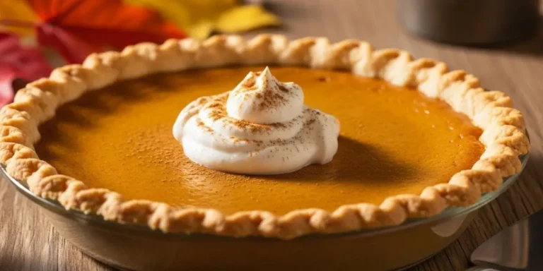 Creamy vegan pumpkin pie recipe with coconut whipped cream and warm fall spices on a rustic table