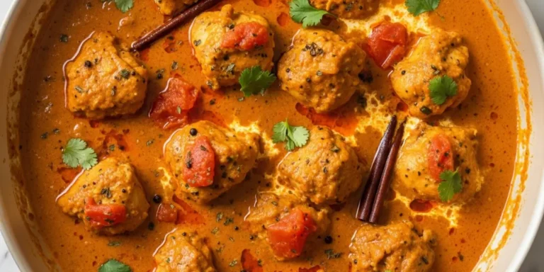 Creamy homemade butter chicken recipe served with naan and rice