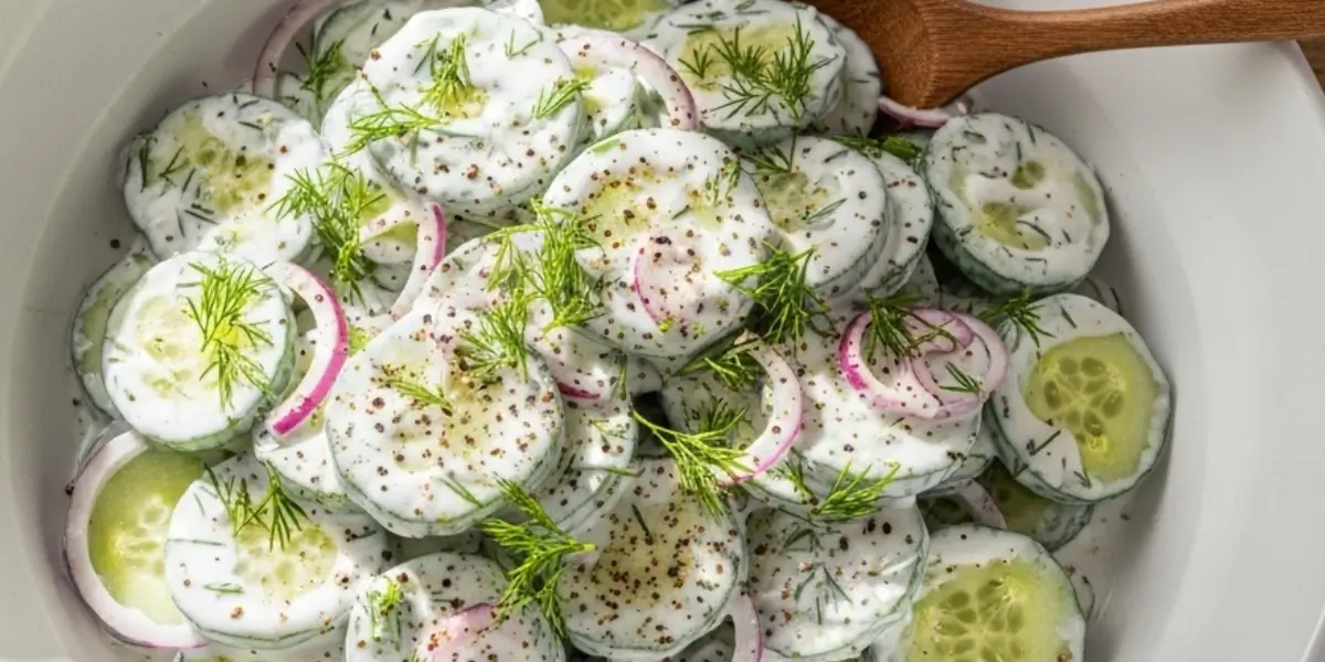 Creamy Cucumber Salad with Greek Yogurt Dressing Served in a Bowl