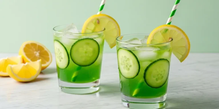Refreshing cucumber lemonade served in a glass with ice, cucumber slices, and fresh mint