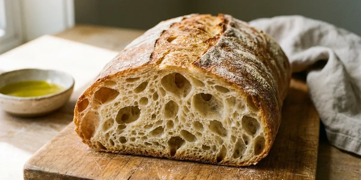 Homemade Ciabatta Bread Recipe – Two Golden Rustic Loaves