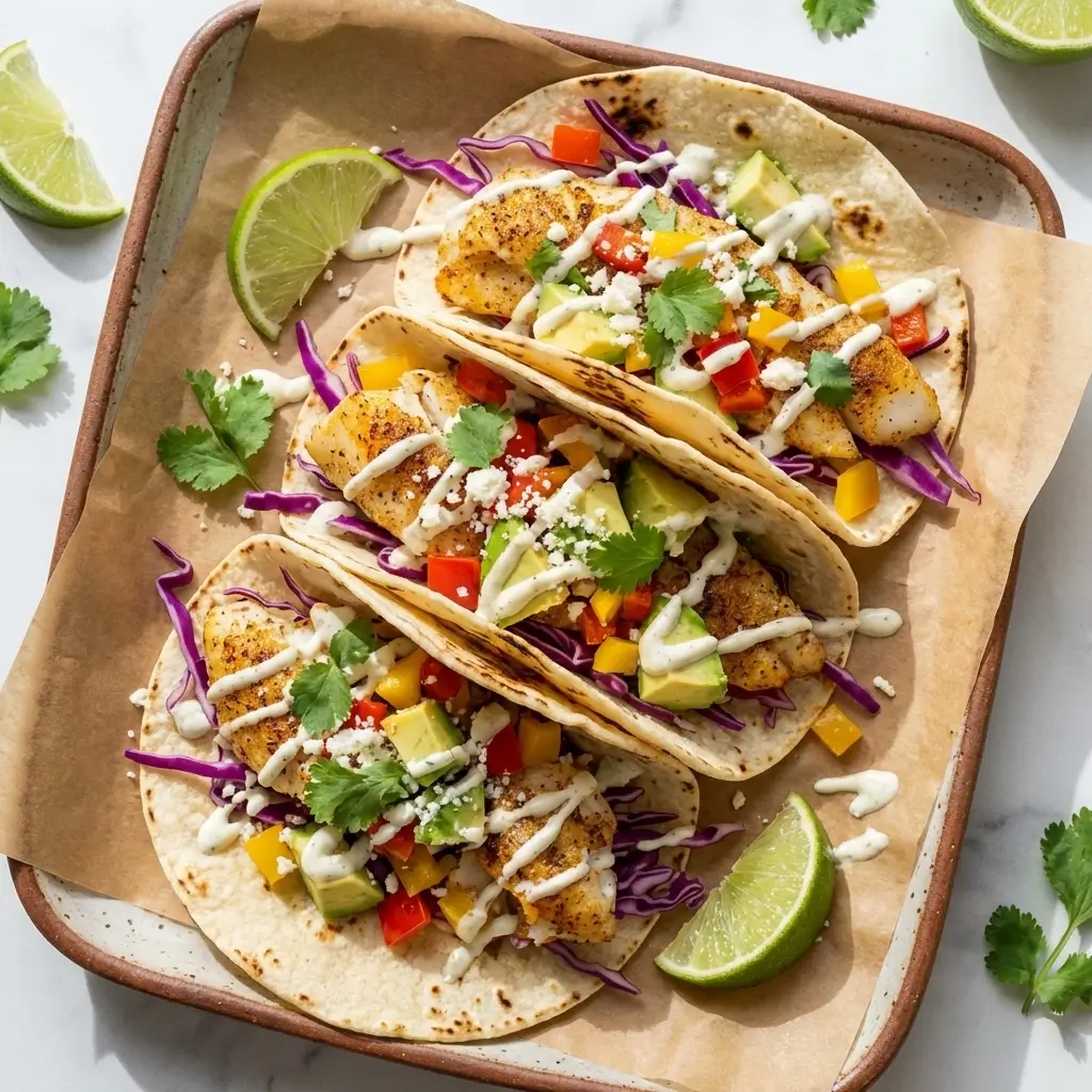 Serving Platter of Fish Tacos Recipe