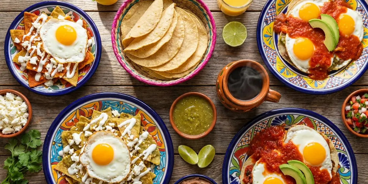 Authentic Mexican Breakfast Spread with Chilaquiles and Huevos Rancheros